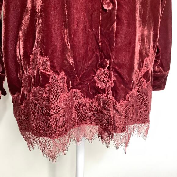 Soft Surroundings Eden Cabernet Burgundy Velvet & Lace Shirt Large - Picture 4 of 7